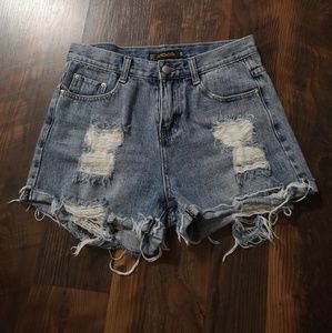 High Waisted Light Wash Jean Shorts